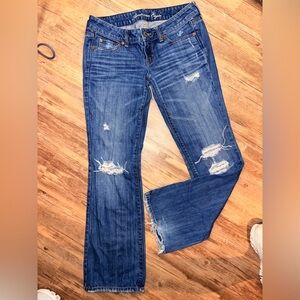 American Eagle Outfitters Blue Distressed Flare Jeans